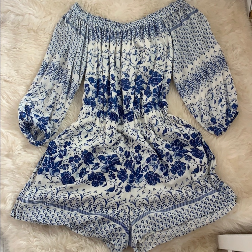 Blue and White Romper